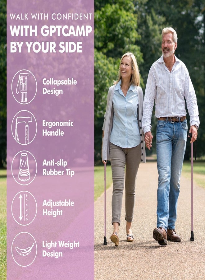 GPTCAMP G2 Walking Stick, Fold-up Walking Cane for Women and Men with Wrist Strap, Portable, Foldable, Collapsible, Lightweight and Sturdy with Comfortable T Handle - Image 2